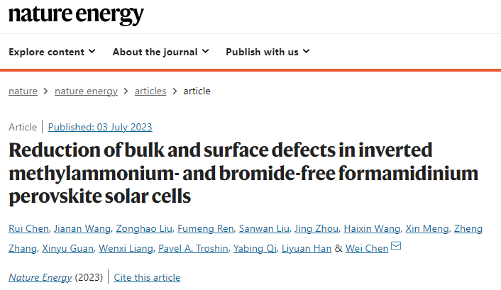 不到三个月!团队继Science后,再发Nature Energy!-华科陈炜-刘宗豪老师课题组